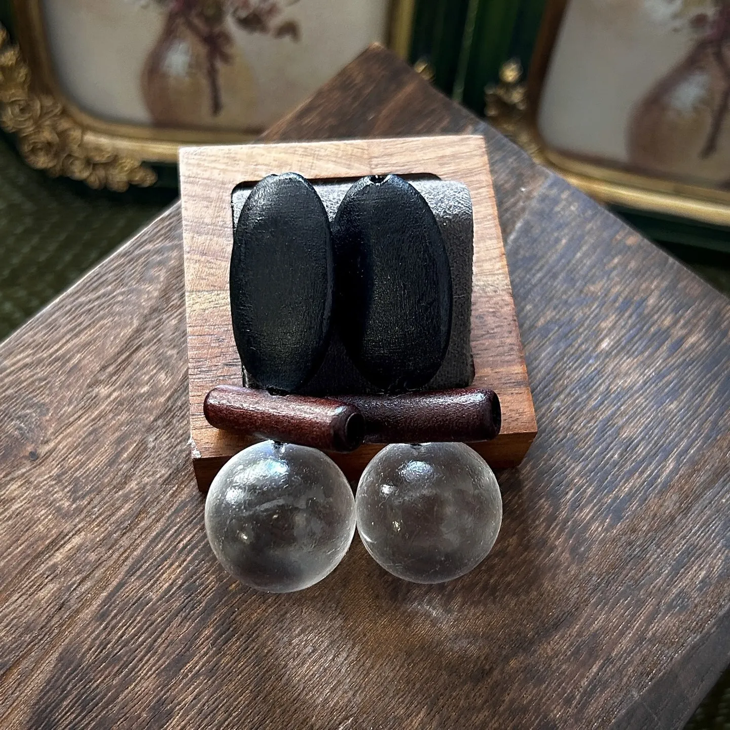 Medieval Monies style wooden handmade earrings acrylic transparent crystal ball retro exaggerated personality large earrings