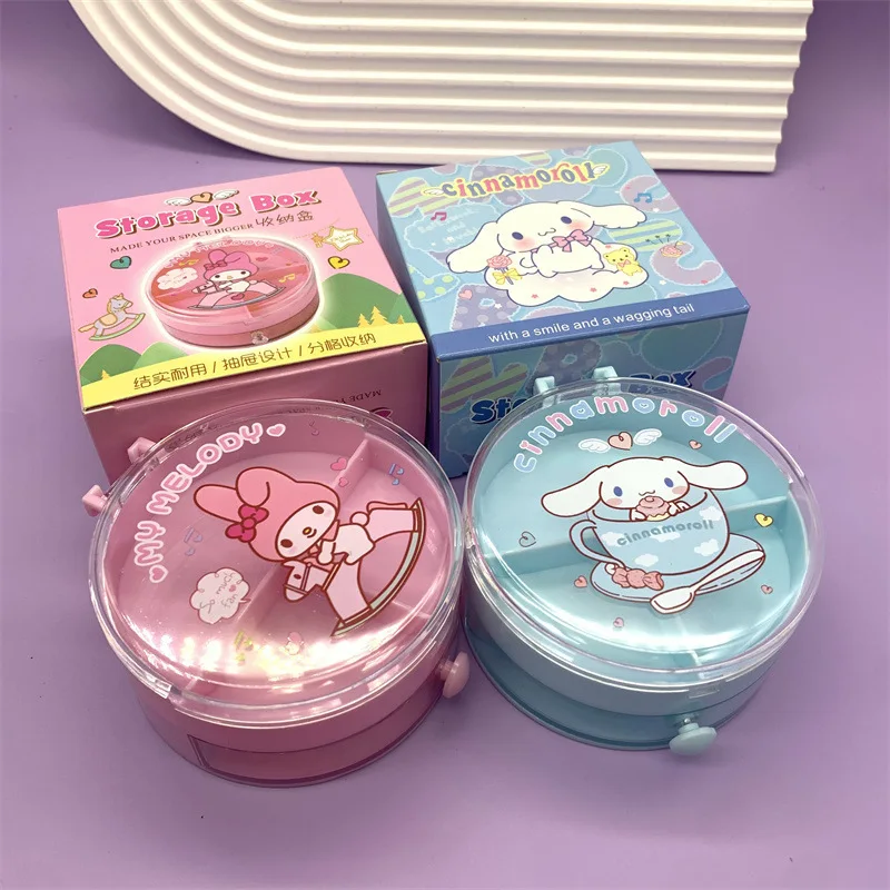 New Sanrio Cinnamoroll Mymelody Round Storage Box Desktop Rubber Band Small Items Jewelry Box Ornaments Girls Gifts