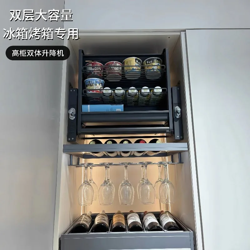 Wall cabinet lifting pull-down basket manual tall refrigerator top drop-down basket kitchen vertical