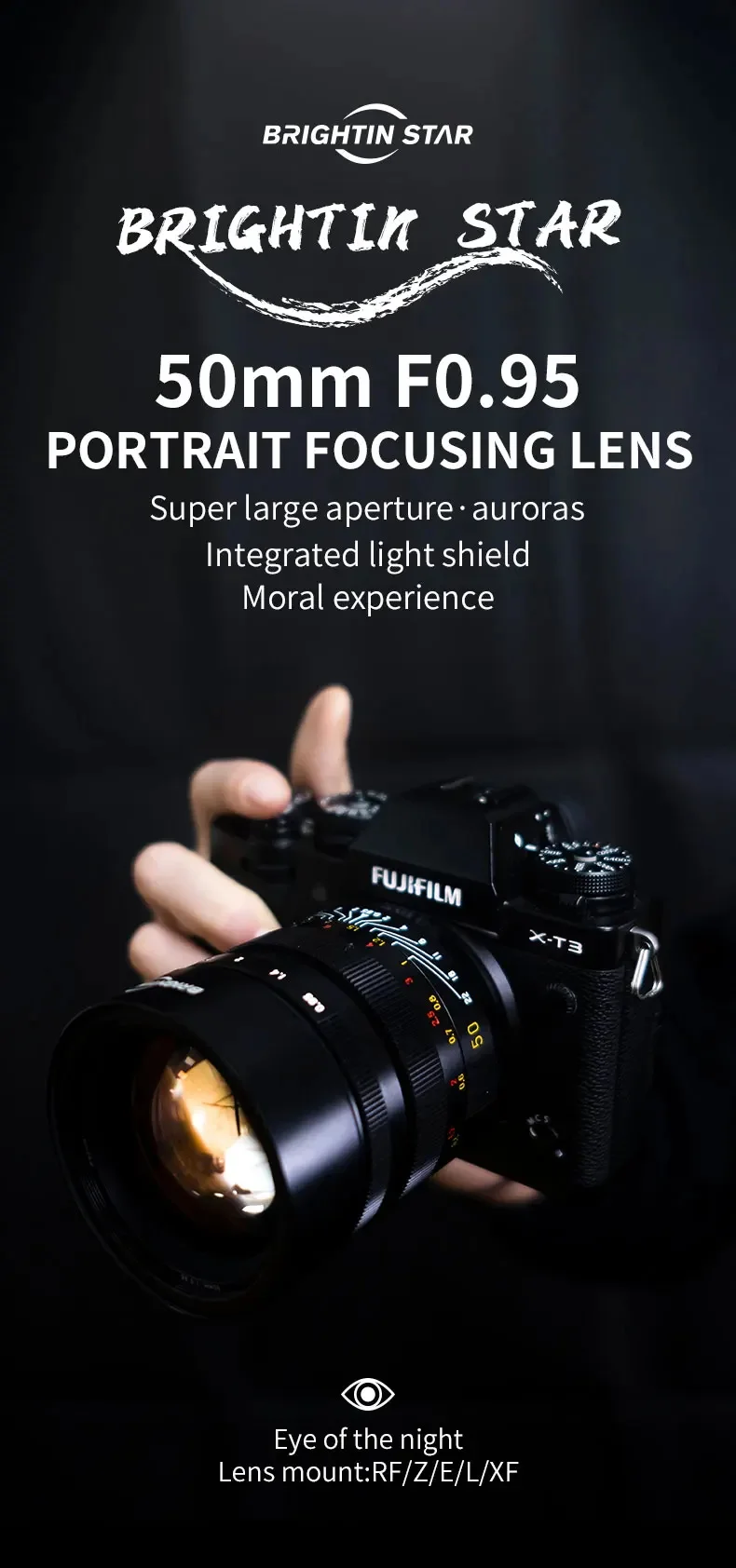 Brightin Star MF 50mmF0.95 Full-frame Large Aperture Mirrorless Camera Lens for Canon RF R8 R6 Sony E A7M4 Nikon Z Z8 Leica L