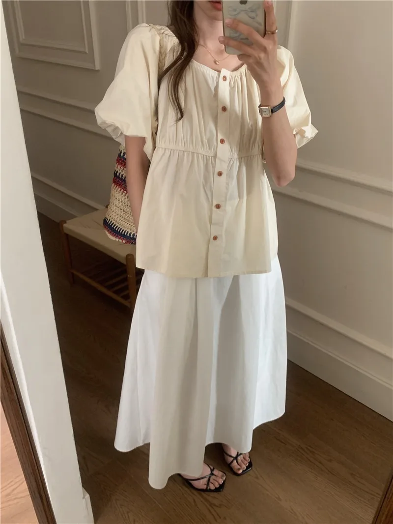 Chemisier en mousseline de soie à manches longues pour femmes, chemise de printemps pour femmes, chemisier maxi, décontracté, élégant, vintage, surdimensionné, blanc, été