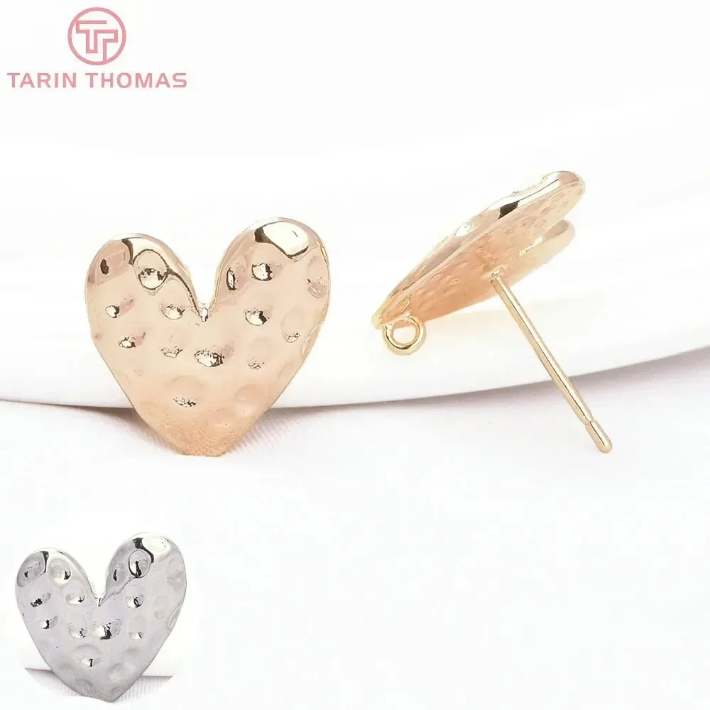 (8362) 6PCS 13.5MM 24K Gold Color Brass Heart  Concave Convex Earrings High Quality Jewelry Findings Accessories Wholesales