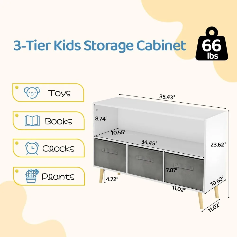 منظم ألعاب للأطفال متعدد الطبقات مع أدراج قماشية