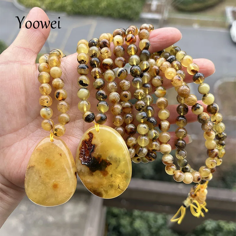 7mm Real Amber Necklace Unisex Gift Natural Stone Round Flaws Plant Beads Factory 100% Original Drop Pendant New Healing Jewelry