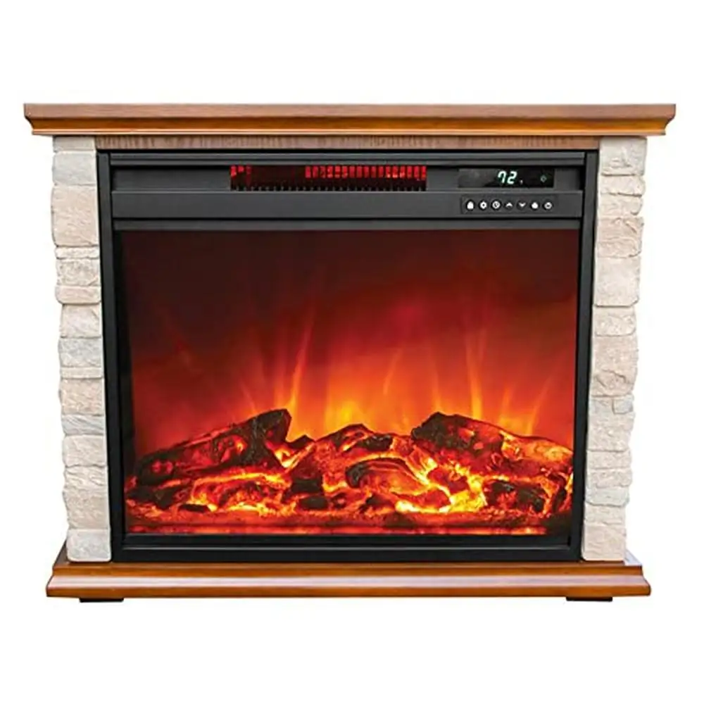 1500W Electric Infrared Quartz Fireplace Heater Remote Control 3 Heating Elements Safety Features Cozy Living Room Bedroom