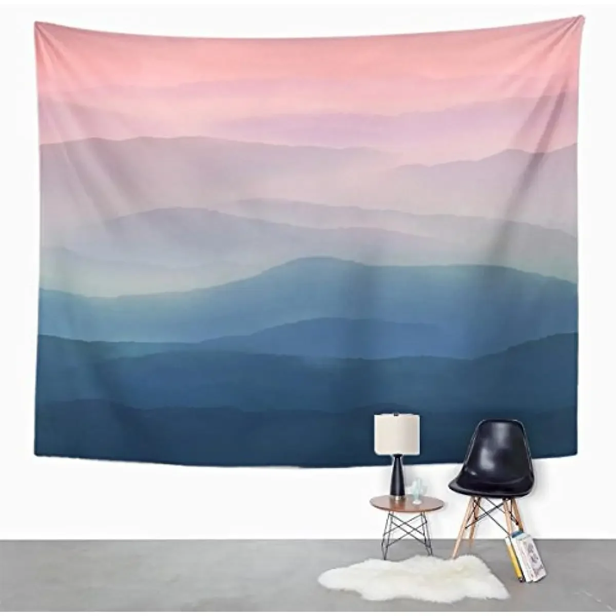 TOMPOP Tapestry Gray Hazy Pastel Sky in Watercolor Blue Pink High Resolution Landscape Scene Home Decor Wall Hanging