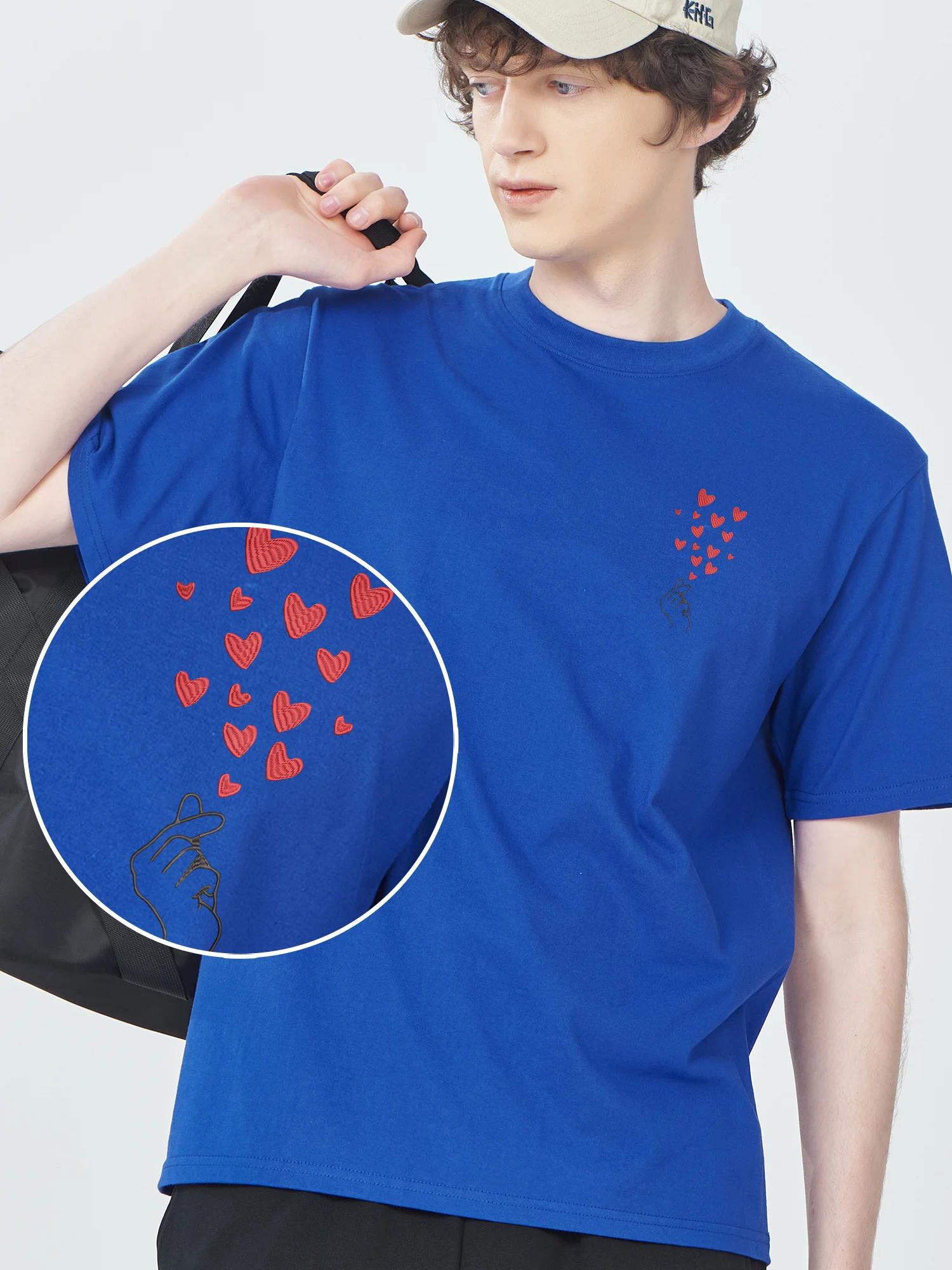 

Handmade Heart Motif Embroidered T-Shirt Tops for Men Women Unisex 100% Cotton Short Sleeve Casual Shirts