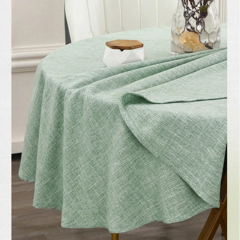 VIKAMA Light Green Linen Textured Round Tablecloth Waterproof Oilproof Stain Resistant Washable Home Dining Table Cover