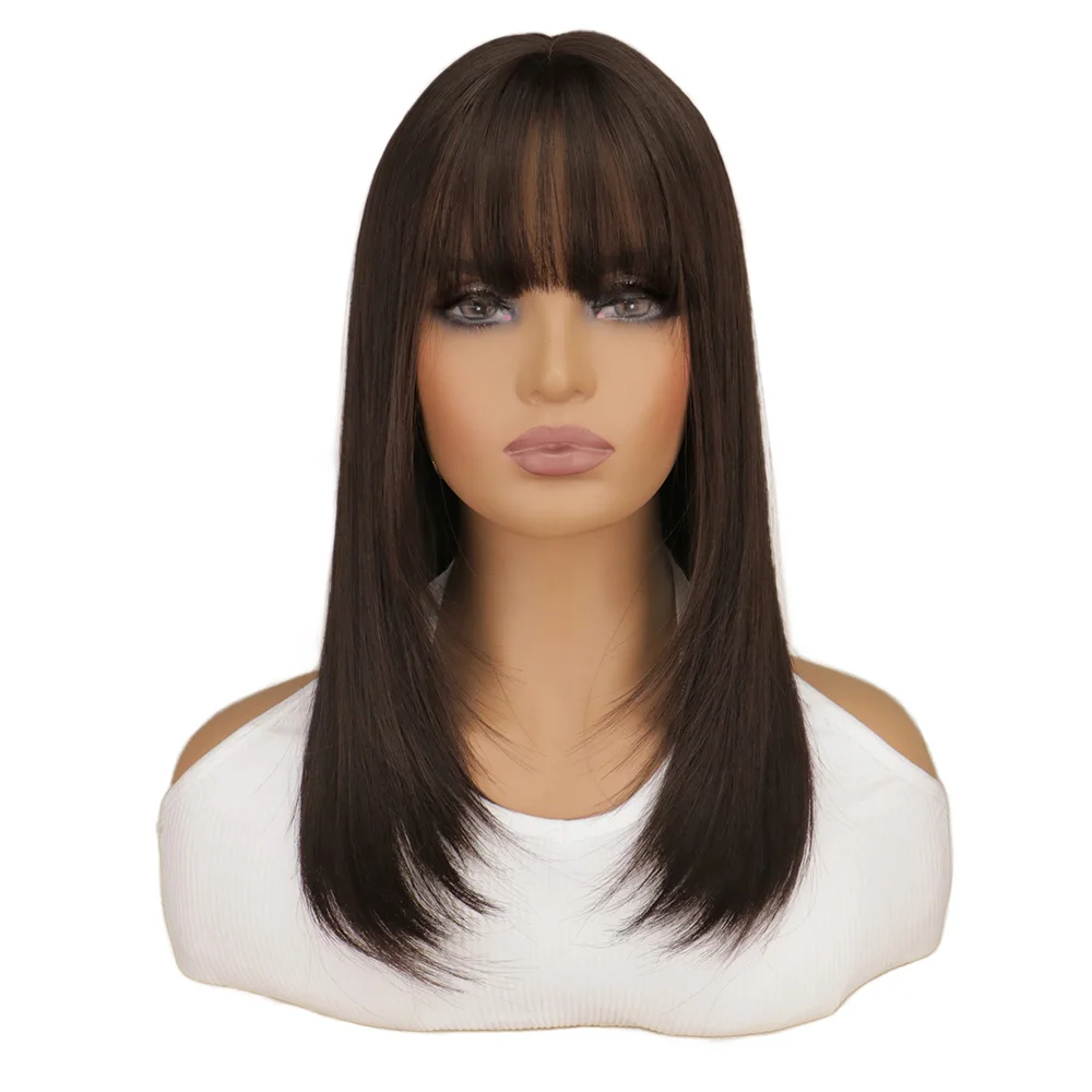 Synthetic Long Straight Lolita Wig with Bangs Wig Girl Cute Brown Black Cosplay Party Halloween Harajuku Wig