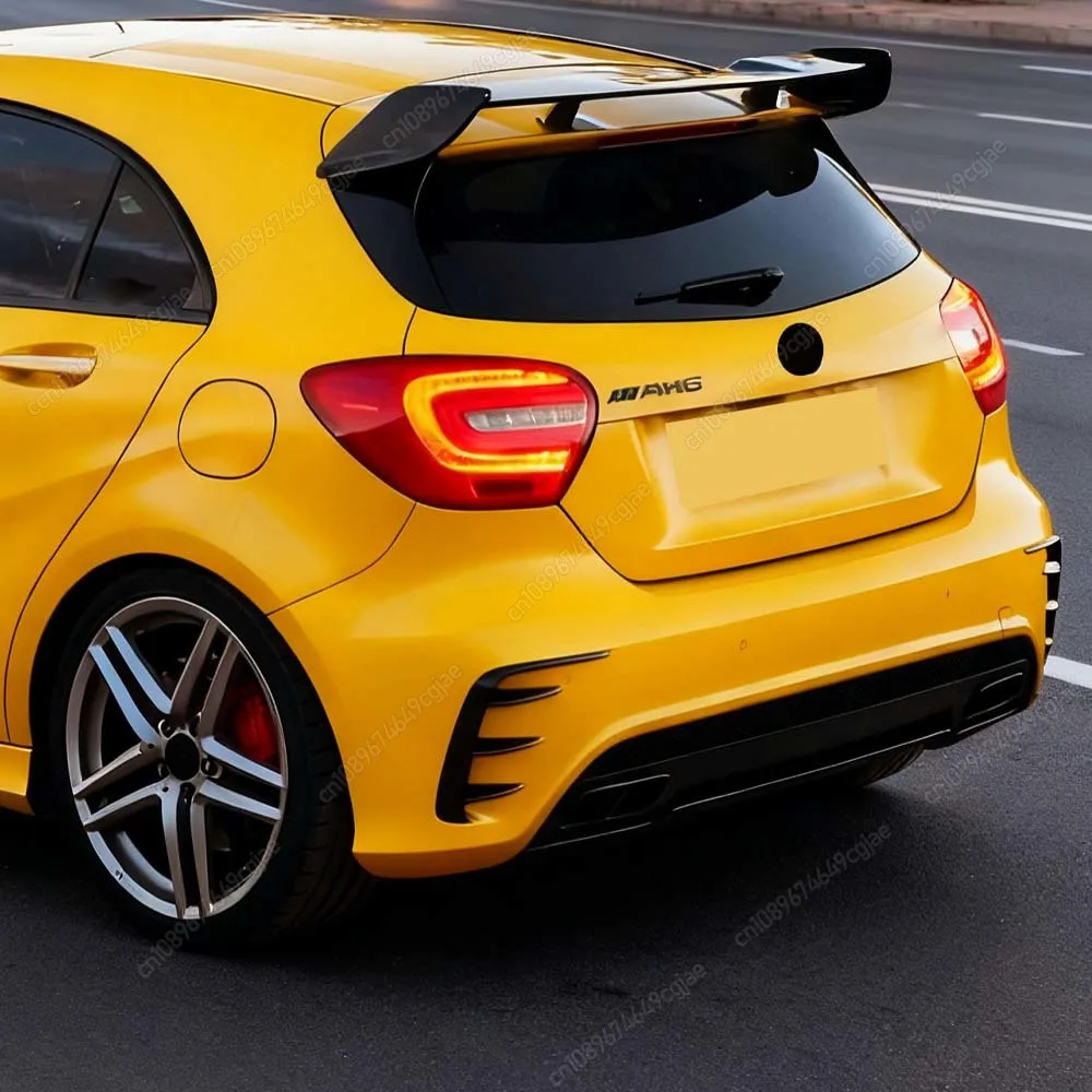 لمرسيدس بنز A-Class W176 A45 AMG Hatchback 2013 إلى 2018 طقم الجسم شفة ممتصة للصدمات الخلفية سبويلر الجانب Canards أسود لامع #1