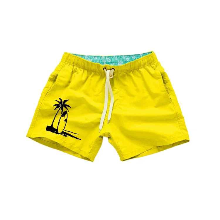 Summer Men's Beach Shorts, Tropical Coconut Tree Surfing Shorts, Quick-drying Elastic Waist Swimming Trunks, Casual Swimwear