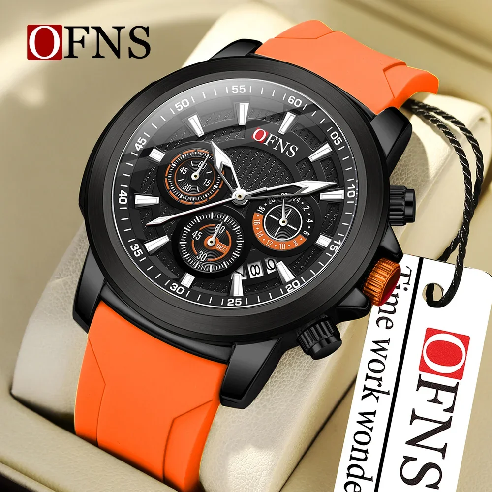 OFNS 1603 New Casual Men's Quartz Business Watch Six Pin Three Eye Timing Code Multi functional Waterproof Calendar Men's Watch