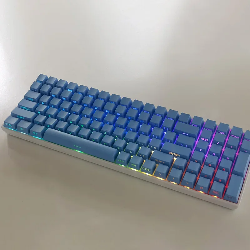 Sky blue side engraved keycaps, character light transmission OEM height PBT micro-matte surface for customized mechanical keyboa