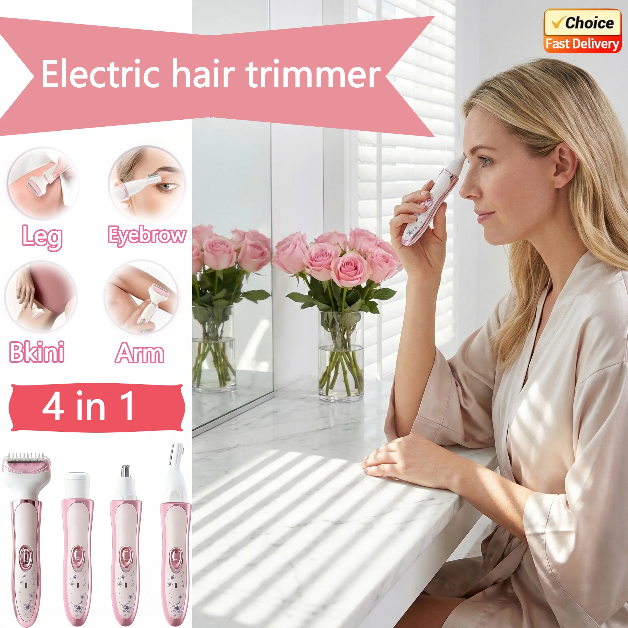 

2026 New 4 in 1 Electric Hair Removal Device USB Charging Women Eyebrow Trimmer Nose Underarm Leg Hair Trimmer Bikini Shaver