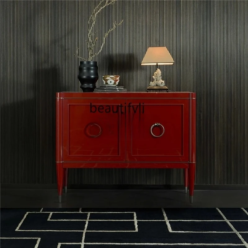 

light luxury door cabinet modern minimalist art burgundy solid wood decorative cabinet living room wall locker