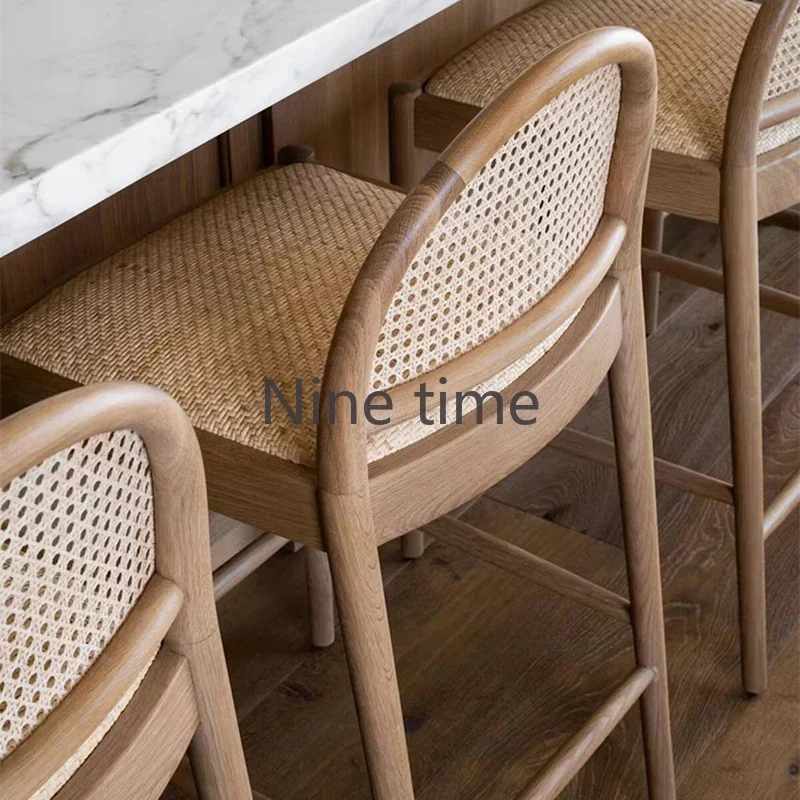 Solid Wood Rattan Kitchen Bar Chair Armchair Design Salon Chairs High Stools Beauty Counter Cafe Home Muebles Para Bar Furniture - view 6