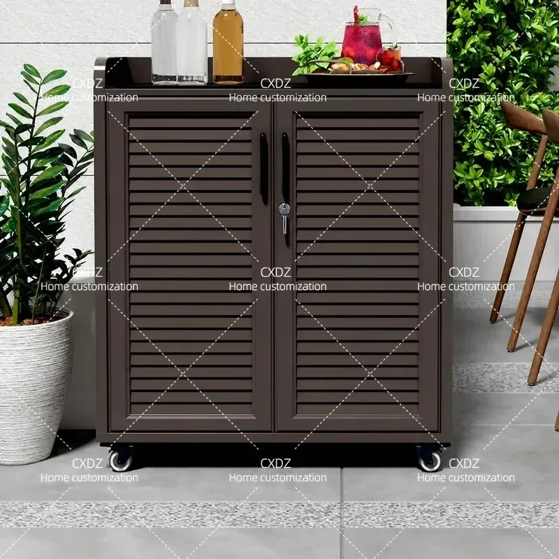 Aluminum Alloy Outdoor Storage Cabinet Waterproof Sunproof Locker with Wheels for Balcony Tea Dining Side Table
