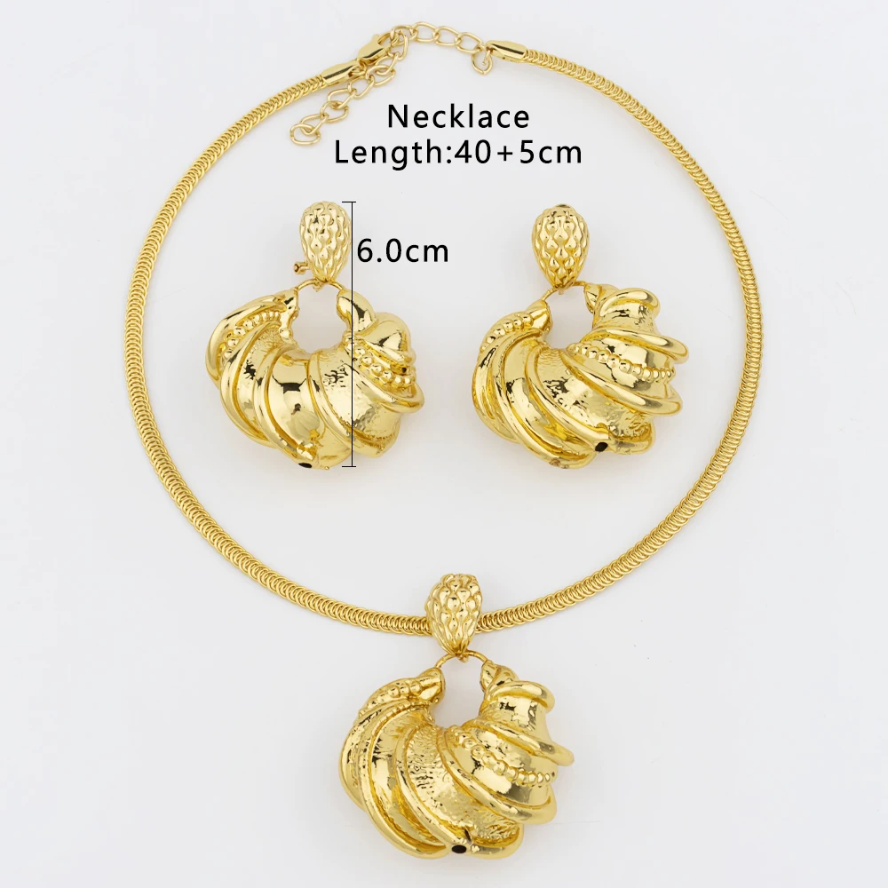 Dubai Afrikanisches Goldfarbenes Schmuckset für Frauen Ohrringe Anhänger Halskette Hochwertiges Kupfer für Braut Hochzeit Party Geschenke – Detail 2