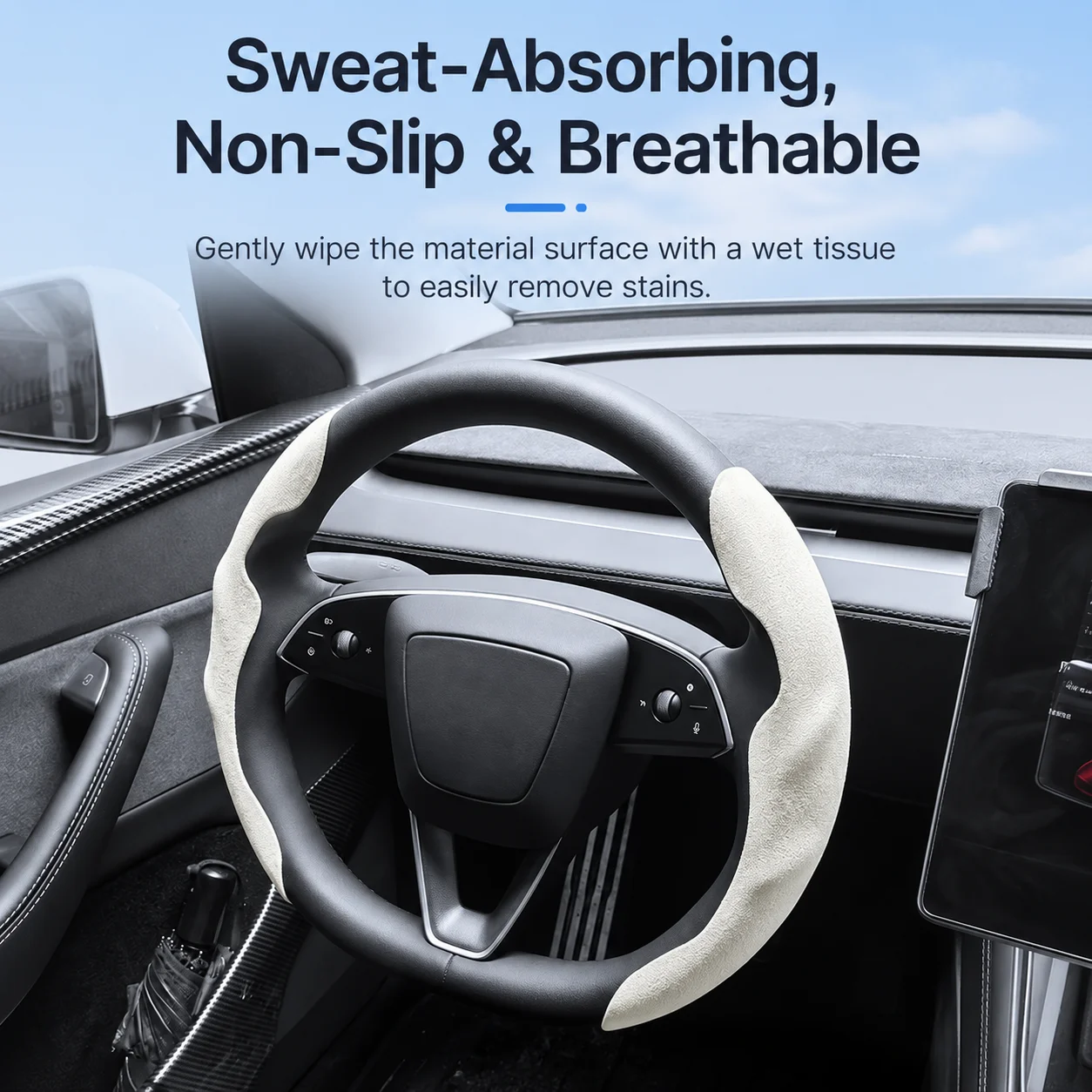 For Tesla Model YL Y 3 Highland 2020-2026 Suede velvet Car Steering Wheel Cover  NAPPA leather Sport Steering Wheel view 2
