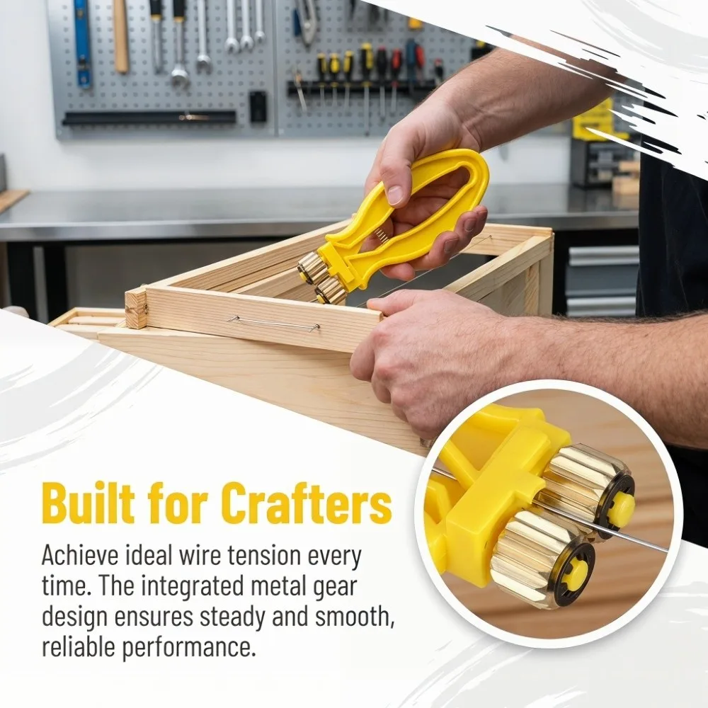 2Pcs Heavy Duty Beehive Frame Wire Crimper Metal Gear Plastic Wire Tensioner Yellow Durable Beehive Frame Wire Tensioner
