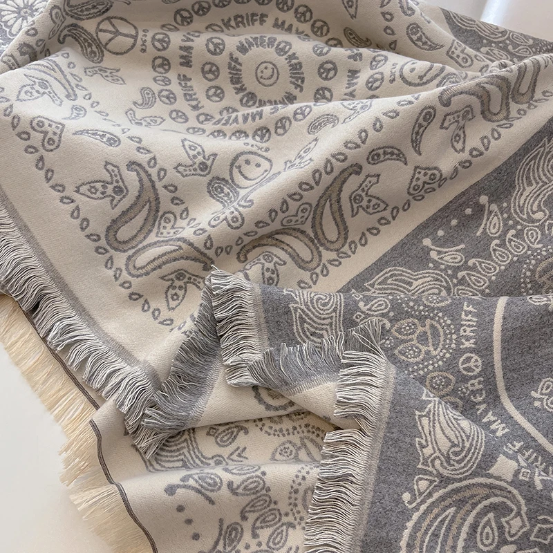 2025, Luxusmarke, Winter-Damen-Kaschmirschal – abstrakt bedruckter Schal mit Quasten, Pashmina-Bandana und eleganter Poncho – Detail 11