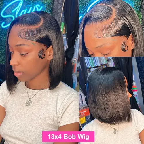 Imagen 2 del producto Peluca Bob recta corta de 10-16 pulgadas, peluca de cabello humano 13x4 Hd, peluca con malla frontal 4x4 5x5, peluca con cierre, peluca barata de densidad 200%, negro Natural