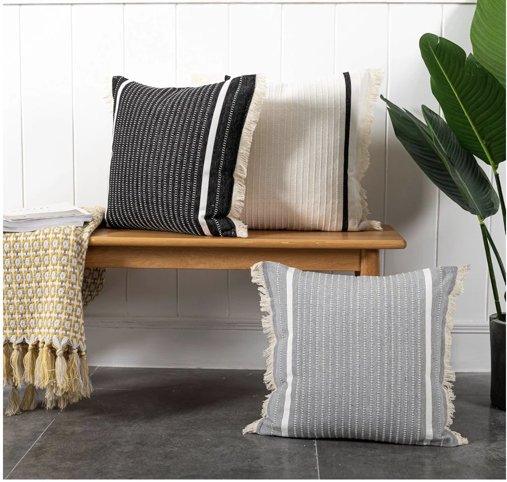 

Modern Throw Pillow Cover with Tassels, Decorative Liana Fringe Accent Cushion Case, Farmhouse Woven Pillowcase for Sofa Chair