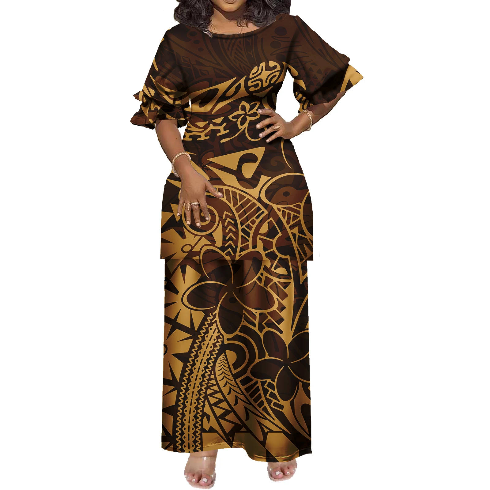 Wholesale Custom Drop Ship Summer Hawaiian Polynesian Samoan Tribal Design Loose Women Maxi Dresses Women Lady
