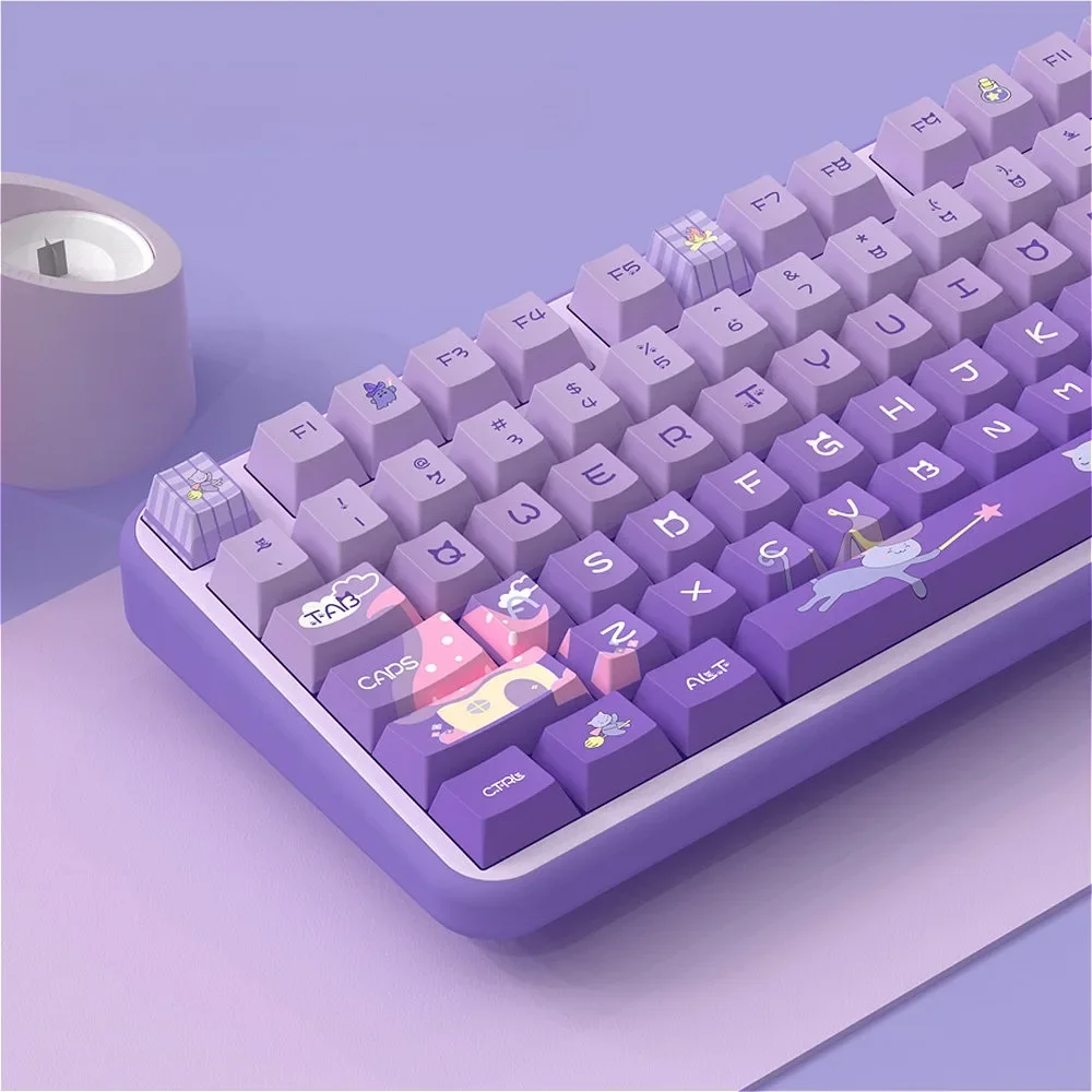 135/158 key Cherry keycap set PBT Meow Castle, suitable for 60/64/84/98/108 gaming mechanical keyboard MX switch