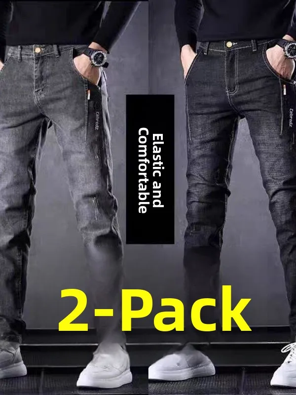 

High Elastici Loose Fit Straight Leg Jeans Men's Casual Work Trousers Summer Versatile Cotton Stretch Denim Youth Busin ...