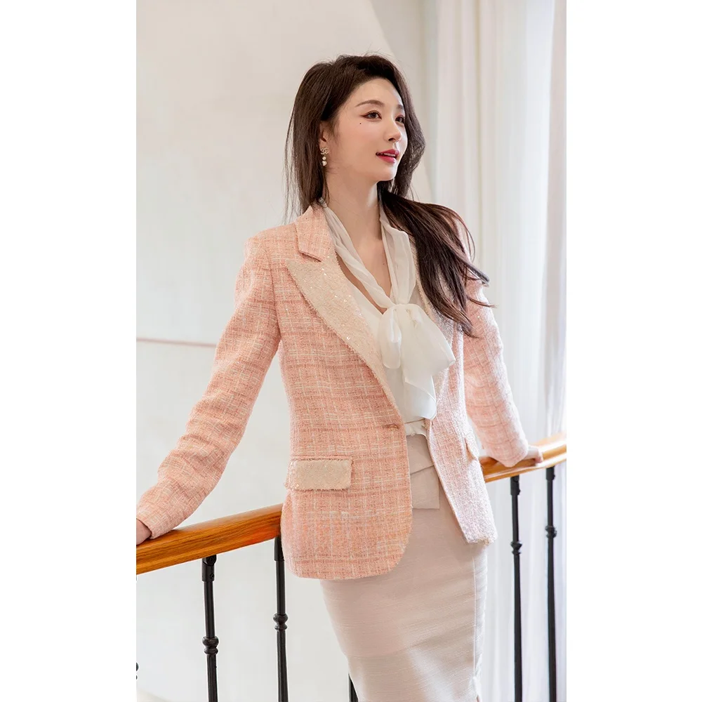 

Wcouture Original Handmade Sequin Patchwork Autumn Winter Woolen Suit Sle Fraant Wind Coat Sweet Sle Single Button Long...