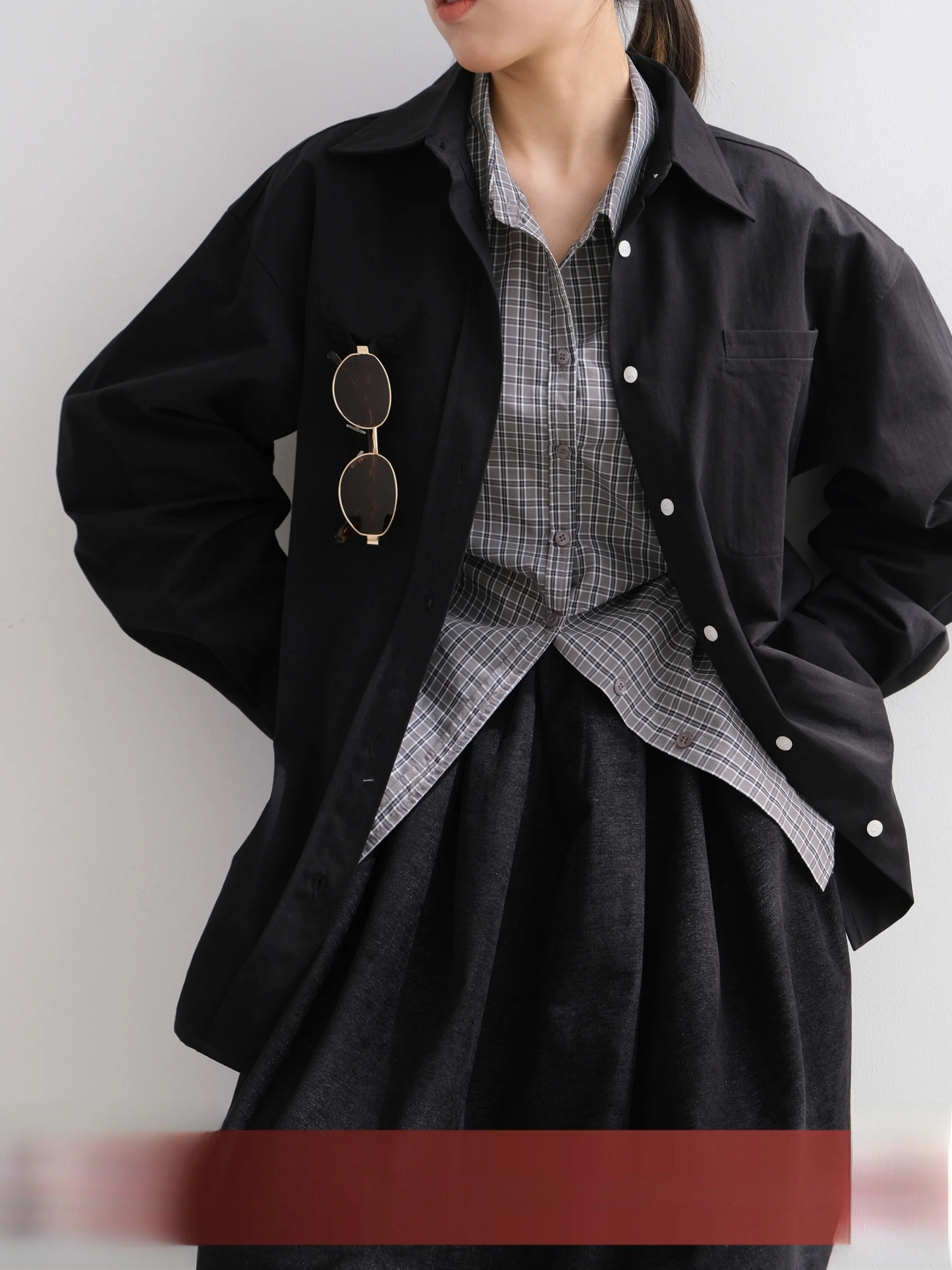 

VG Corridor Pure Cotton Structured Shirt Thickened Loose Outerwear Commute Style Korean Loose Fit Long Sleeve Women's Shirt