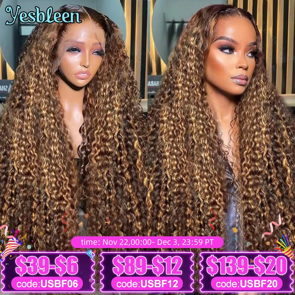 30 32 Inch Curly 13x6 Highlight Wigs Human Hair 100% HD Transparent Lace Front Wig 4/27 Ombre Brown 13x4 Deep Wave Frontal Wig