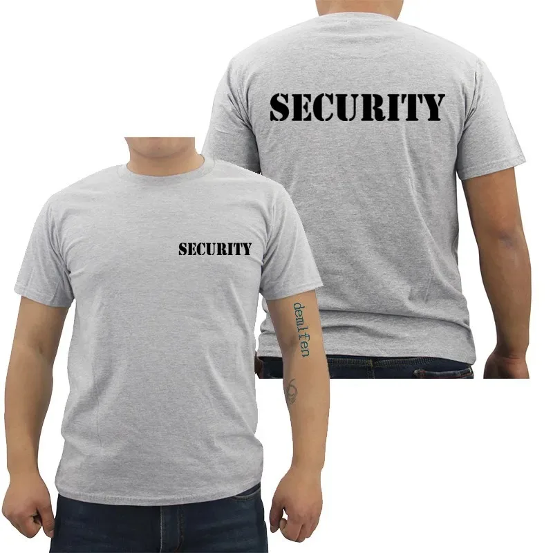 Security Men\'s T-shirt Event Staff Black Double Sided Top Quality Cotton Casual Short Sleeve Men T Shirts Hip Hop Tees Tops