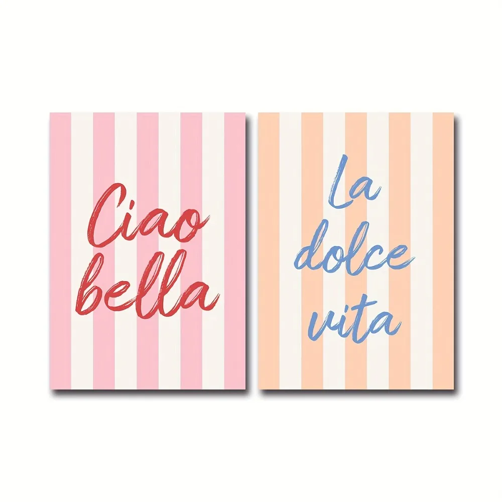 2 قطعة Ciao Bella بدون إطار، La Dolce Vita طباعة ملصق اقتباس ملهم، عصري، أنواع إيطالية، ديكور غرفة الفتاة