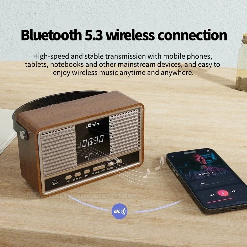 

VS-882S современный ретро-стиль 3-в-1 беспроводной Bluetooth-динамик будильник НЧ-динамик деревянный звуковой ящик FM-радио подарки для домашней вечеринки