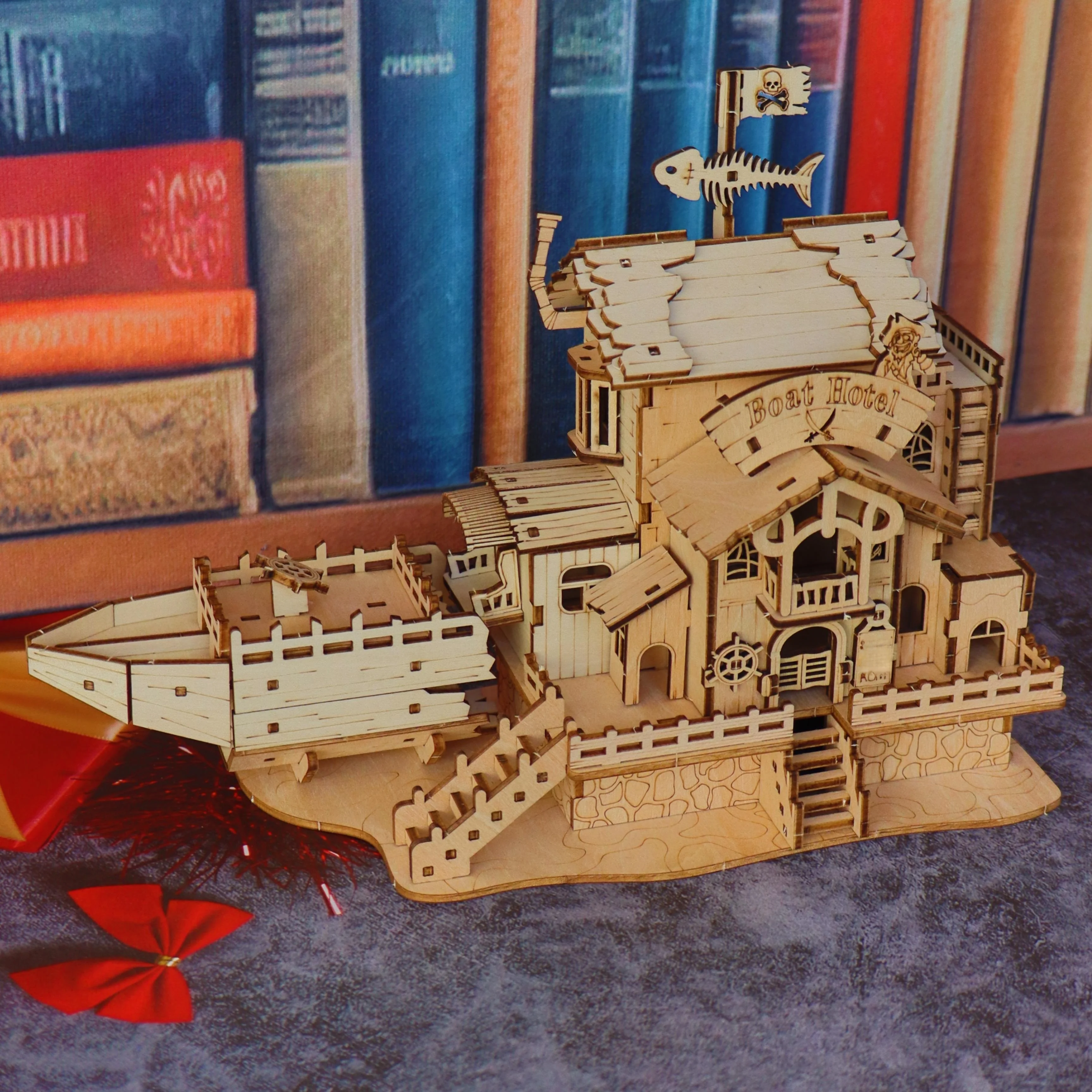 3D 나무 해적선 퍼즐 모델, 창의적인 선박 건설 세트, 나무 블록 장난감 조합, 할로윈 크리스마스 선물