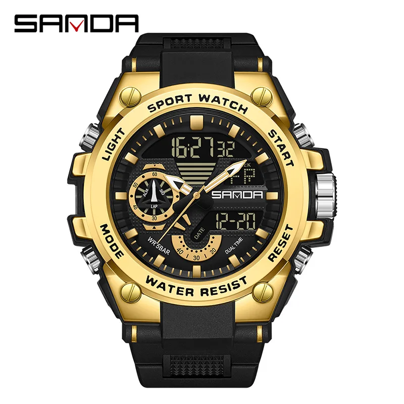 

Fashion Sanda Model Men Cool Design Mutiple Functions Teenagers Water Resistant Outdoor Alarm Mode Dual movement Wrist Watches