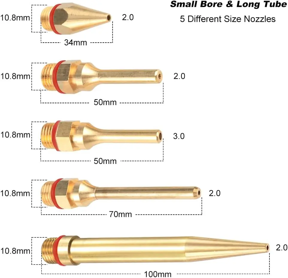 5PcsGlue Gun Tips with Oring, Small Bore Long Tube Nozzles Thread InterchangeableNozzle Set for Hot Melting Glue Gun Accessories