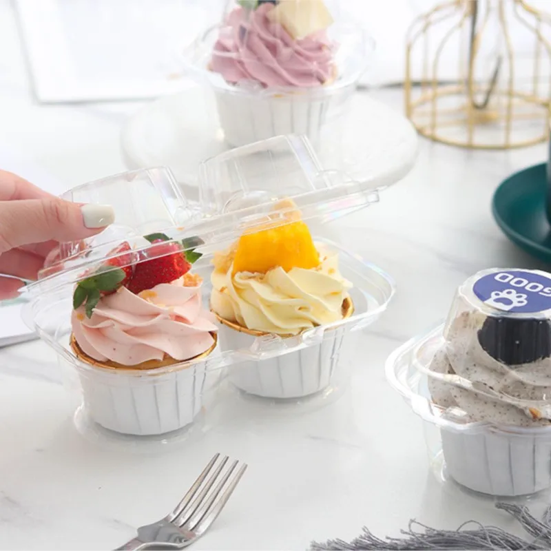 Transparent Muffin Cake Cup Individual Plastic Cupcake Containers with Connected Airtight Dome Lid Clear Single Cupcake Box