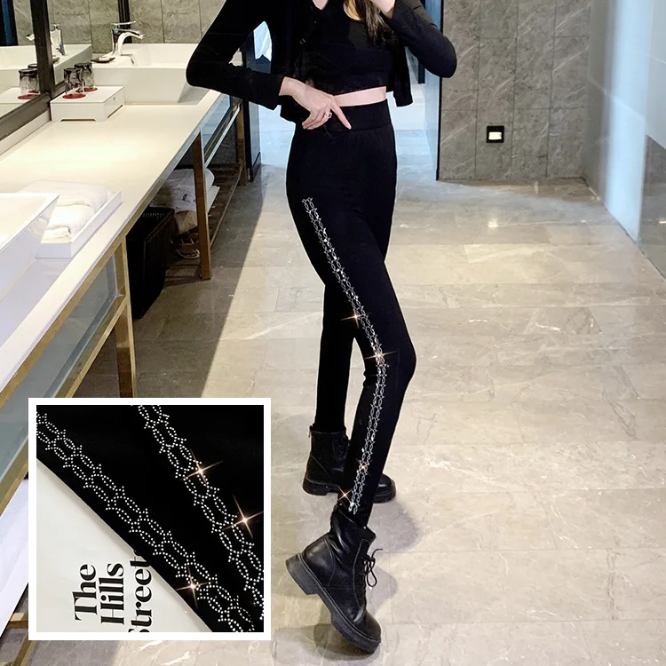 Modal Leggings for Women New Spring Summer Ankle-length Bottoming Pants High Waist Shiny Hot Drilling Stretch Skinny Legging