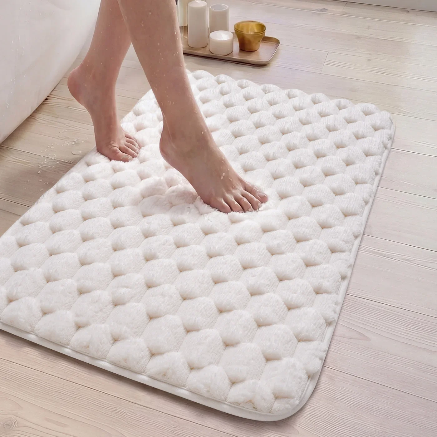Solid Color Particle Velvet Bath Mat, Memory Foam Core Bathroom Rug, Soft Comfortable Super Absorbent Non-Slip Shower Floor Mat
