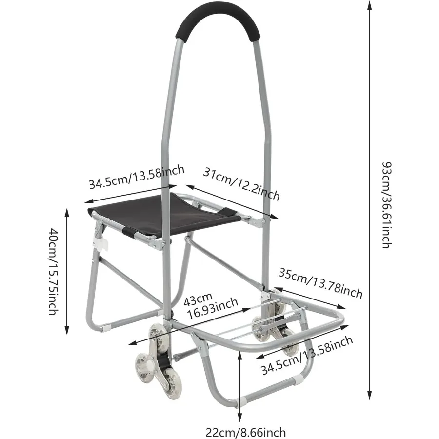 Folding Big Wheeled Portable Rolling Chair with Storage Mobile Foldable Shopping Cart featuring Seat Ideal for Leisure Travel O