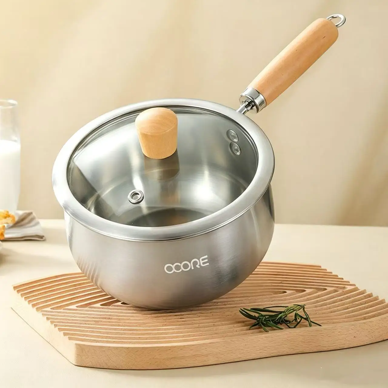 316 stainless steel uncoated household   decoction integrated small milk pot thickened composite bottom complementary food pot