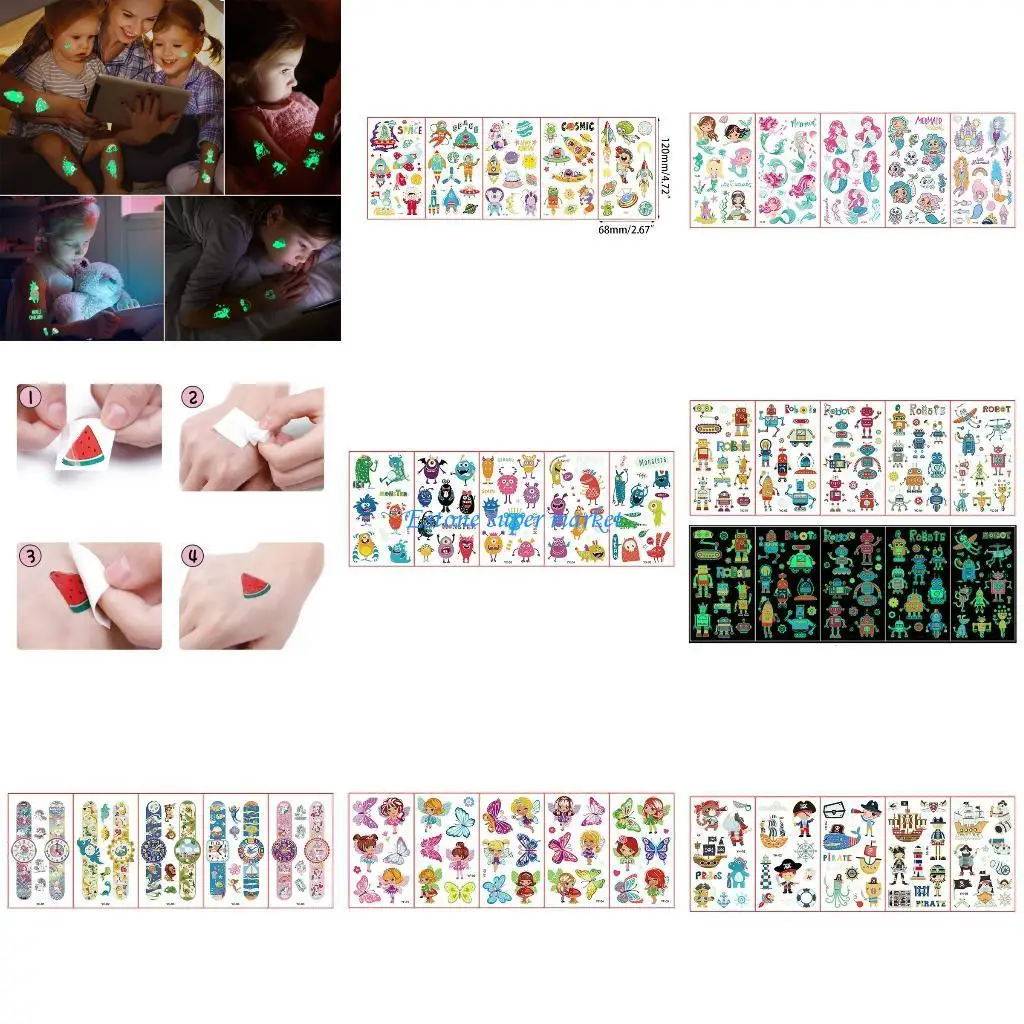 

090B 5x Cartoon Kid Waterproof Stickers Luminous Animal Stickers for Gathering