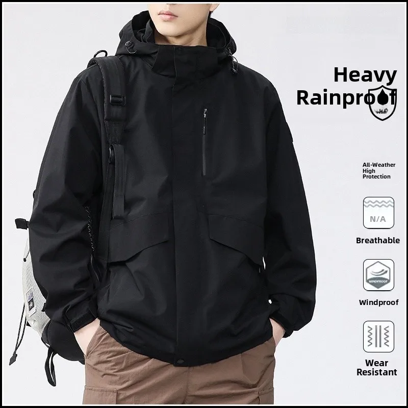 

Men's Workwear Style Jacket Spring Autumn Winter Fashion Outerwear Thickened Long Sleeve Zipper Pocket Polyester Fiber Coat