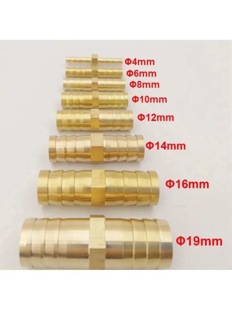 3 4 5 6 8 10 12 14 16 19 25 mm Brass Straight Hose Pipe Fitting Equal Barb Water Pipe Joint Gas Copper Coupler Connector Adapter