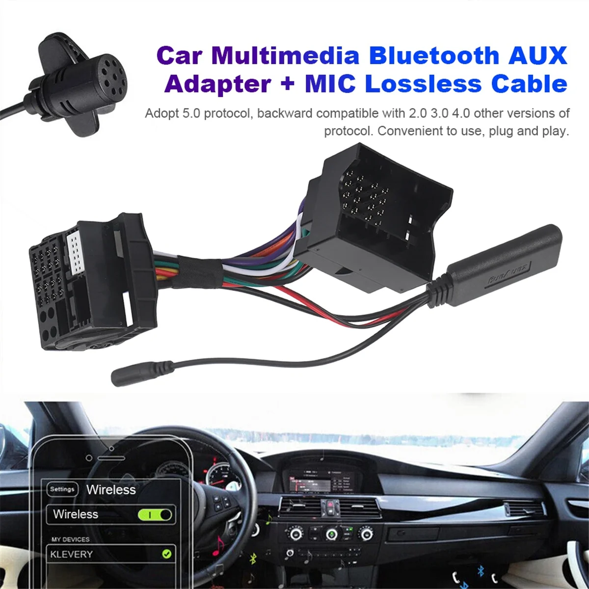 Dispositivo de música de áudio de rádio de carro Adaptador Aux viva-voz Bluetooth 5.0