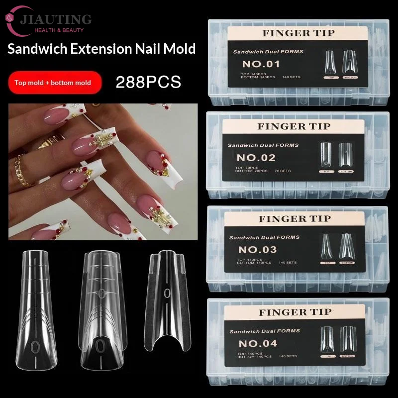 140/280 stks/pak Sandwich Dual Nail Forms Extensions-Dual Forms Top Bottom Mold Lange Vierkante Amandel Nail Art Formulieren manicure Tool