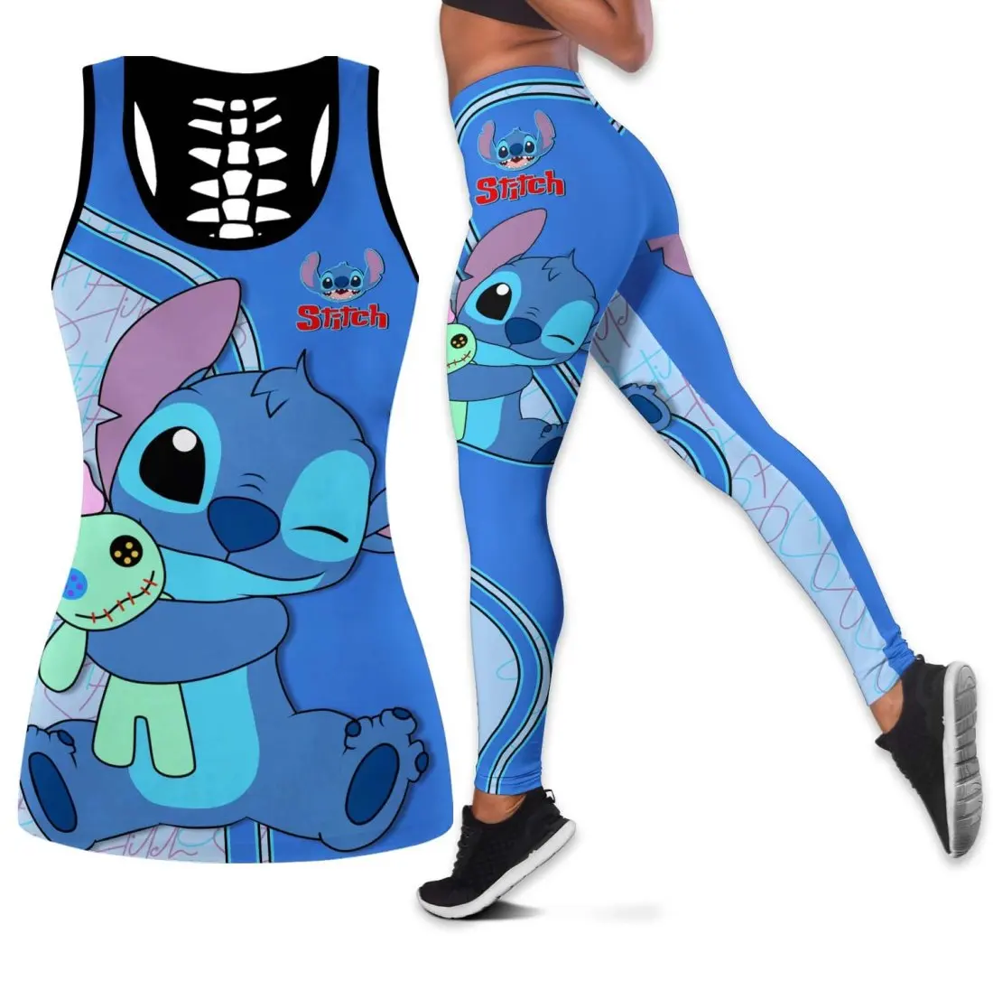 

Disney Stitch Women's Book Hollow Tank Top+Women's Leggings Yoga Wear Fitness Leggings Sports Suit Disney Tank Top Leggings Suit